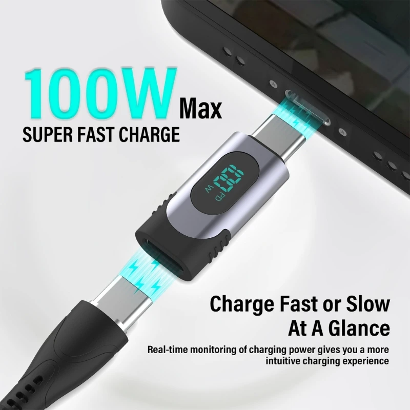2023 شاشة LED جديدة محول موسعات USB C 100 وات شحن سريع للأجهزة شاحن USB C
