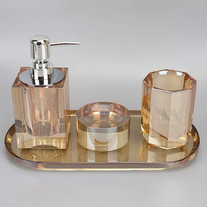 Home Luxury Crystal Vanity 3 Pcs Set Washroom Lotion Bottle Mouth Cup Aroma Storage Counter Decor Ornament