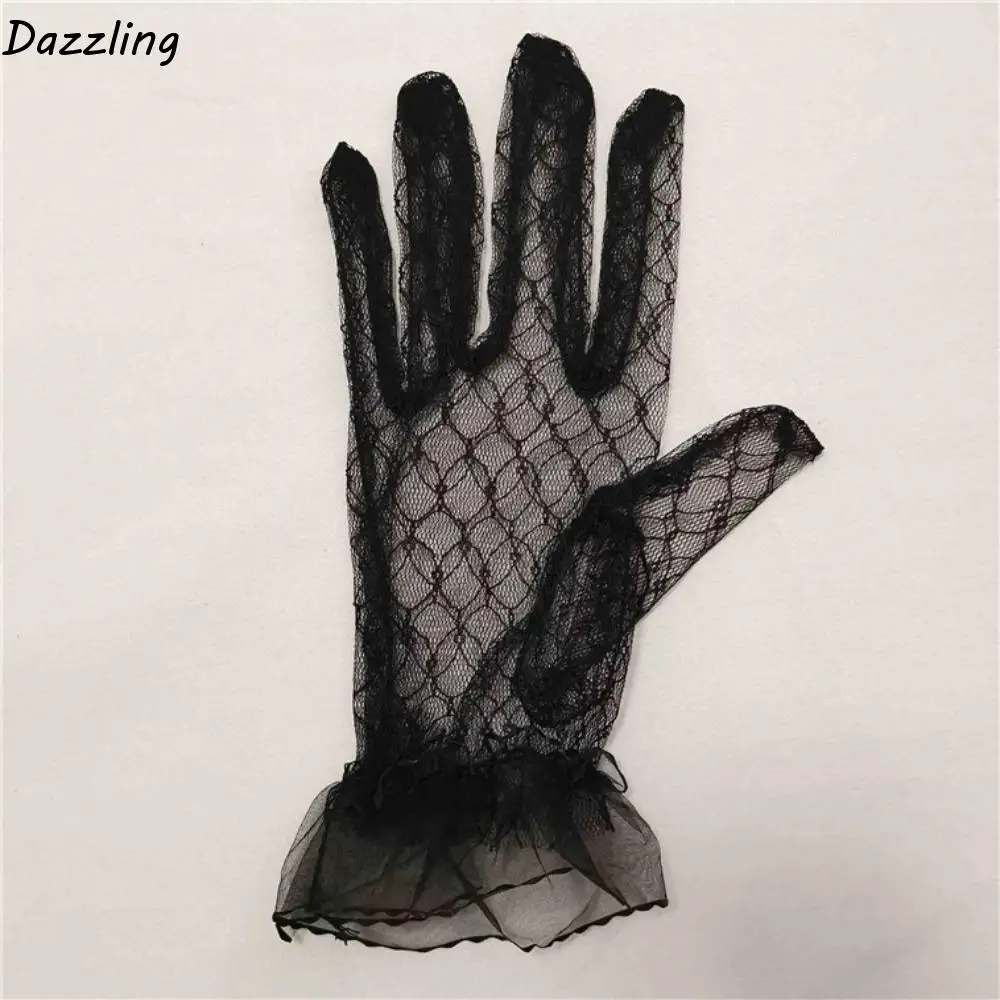 

Retro Elegant Dinner Dress Banquet Short Autumn Wedding Lace Gloves Bridal Mesh Gloves Thin Mittens