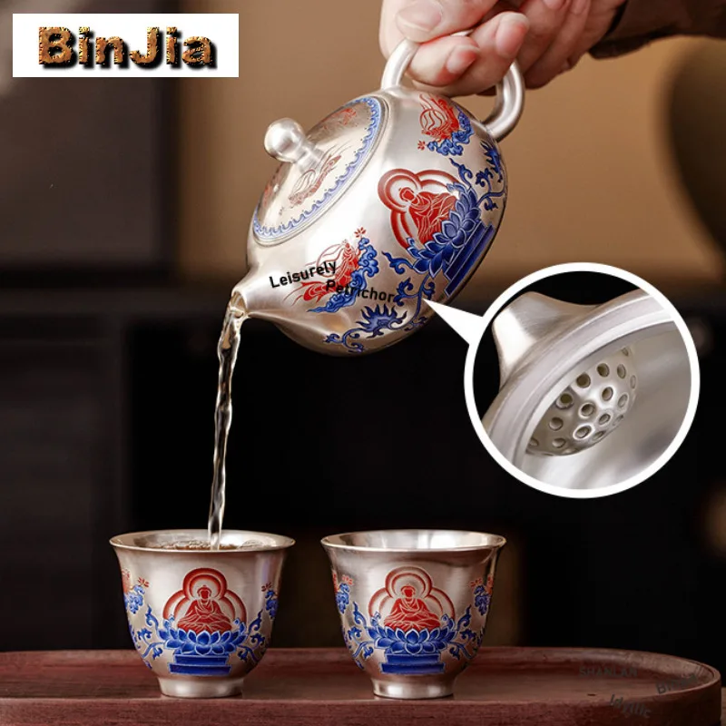 Gilt Silver Buddha Sitting Lotus Tea Set Complete Set Elegant Tea Ceremony Set Teapot And Tea Cup Set Tableware Supplies Gift
