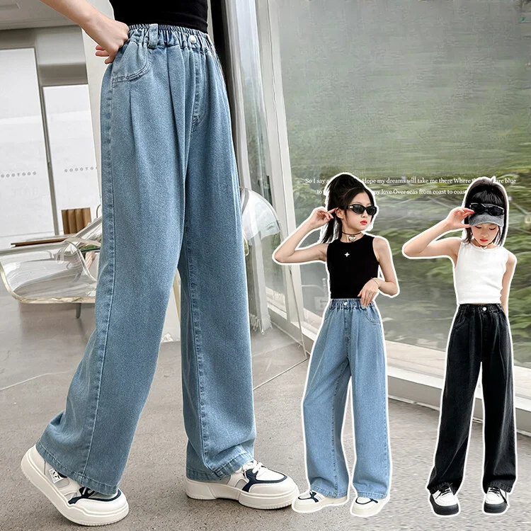 Girls Trousers Jeans Thin Wide Leg Pants Summer Dress Western Style Children Casual Girls Wear Everything Summer Simple Pants