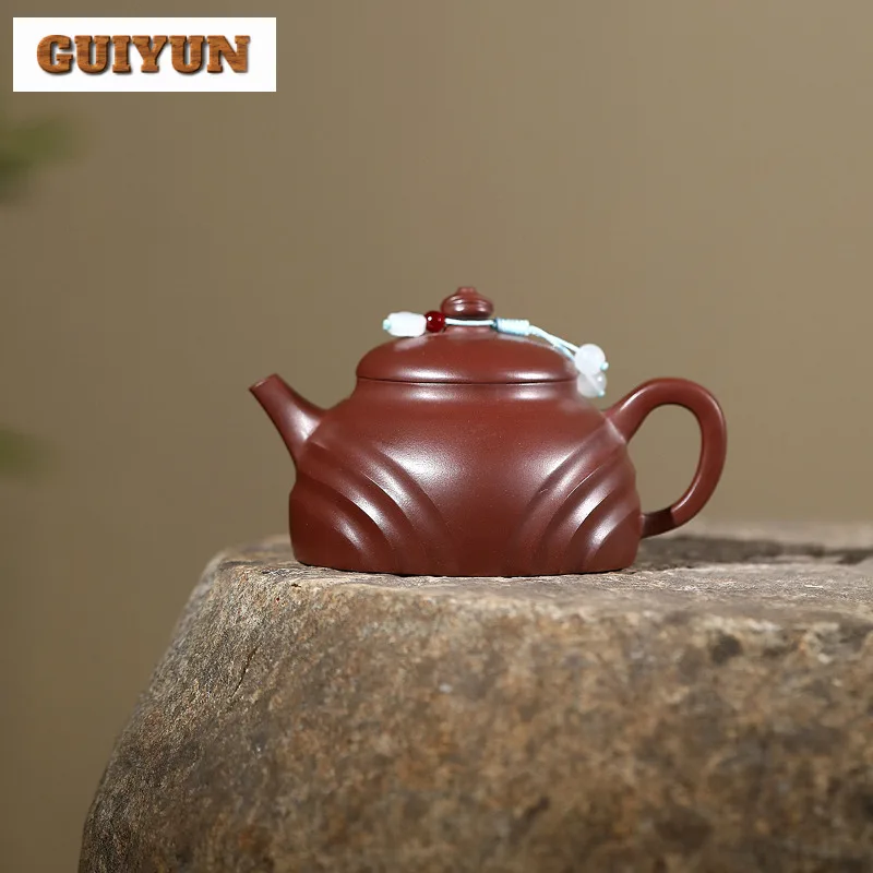 

200 мл Изысканные фиолетовые глиняные чайники Исин ручной работы, горшок Фу Юань, необработанная руда, красный кожаный чайник с грязью в виде дракона с ситечком, набор для чая Zisha