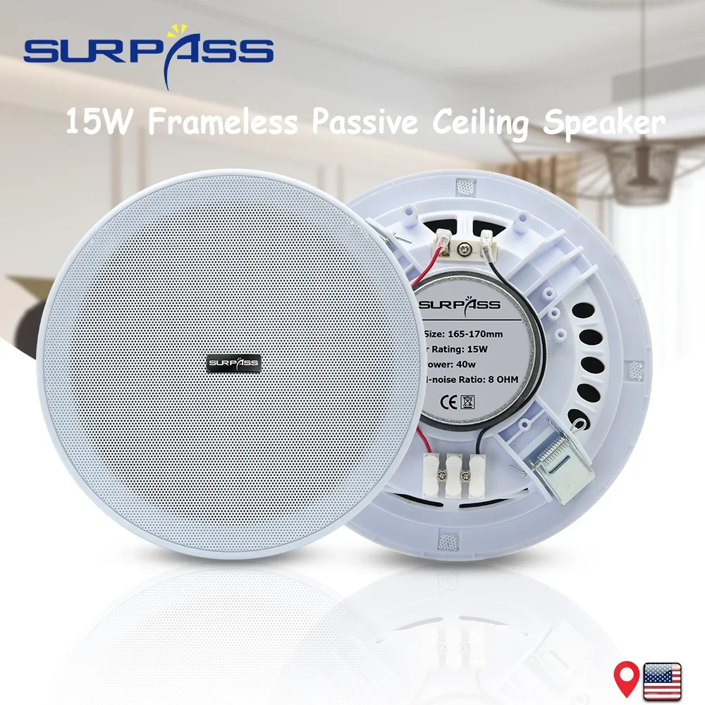 15W PA Sound System 6inch Home Passive In-ceiling Speaker HiFi Recessed Full Range Music Loudspeaker for Hotel Office Gym House