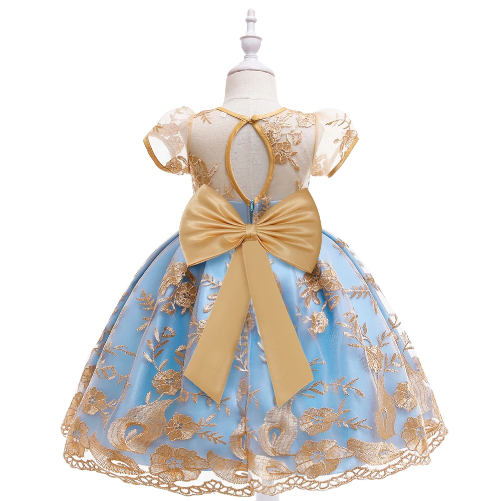 Girl Embroidery Bow Ball Gown Elegant Princess Wedding Childrens Birthday Fashion Party Piano Performance Costume view 2