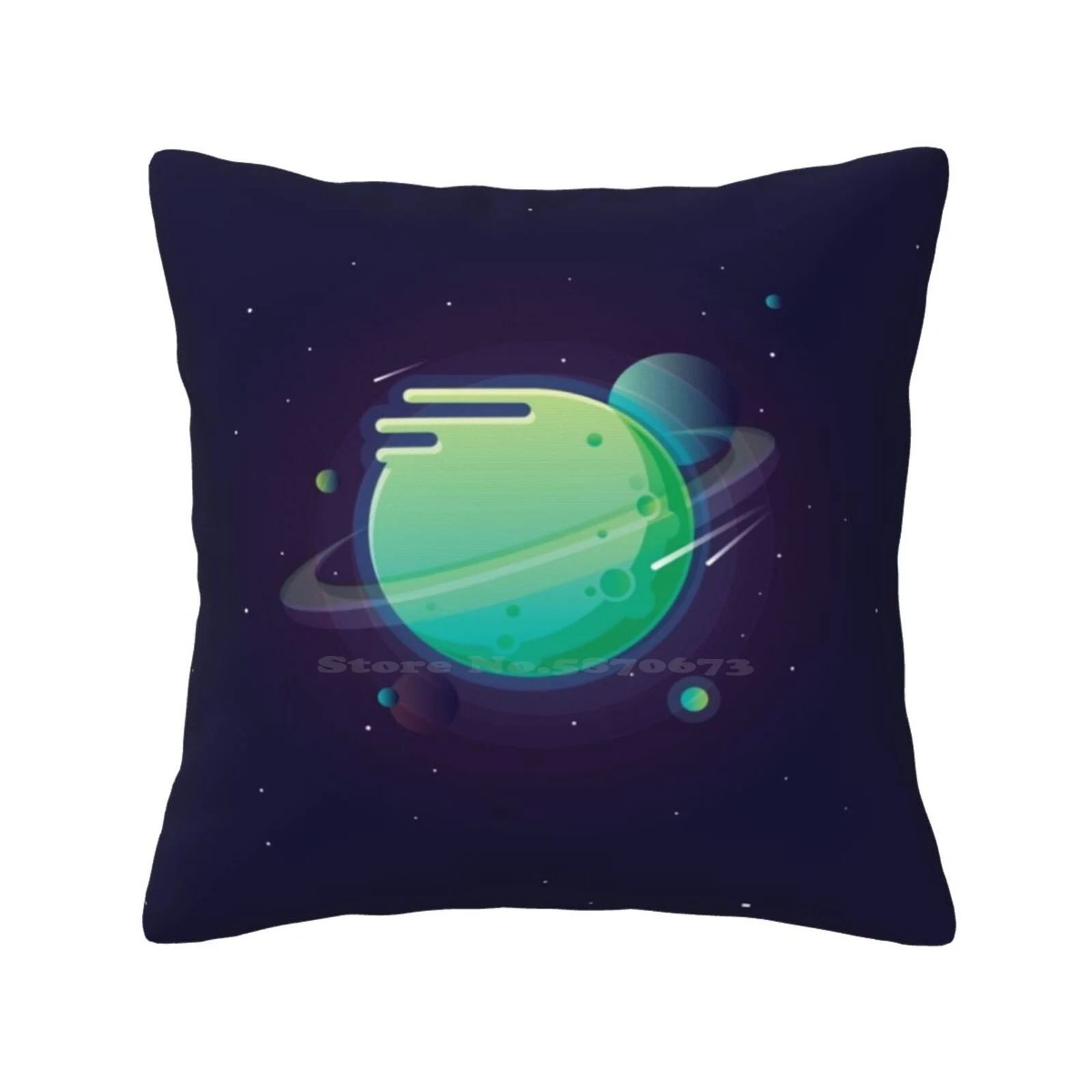 

Green Planet Funny Cute Decor Square Pillowcase Abstract Alien Astronomy Background Blue Bright Cartoon Circular Colorful