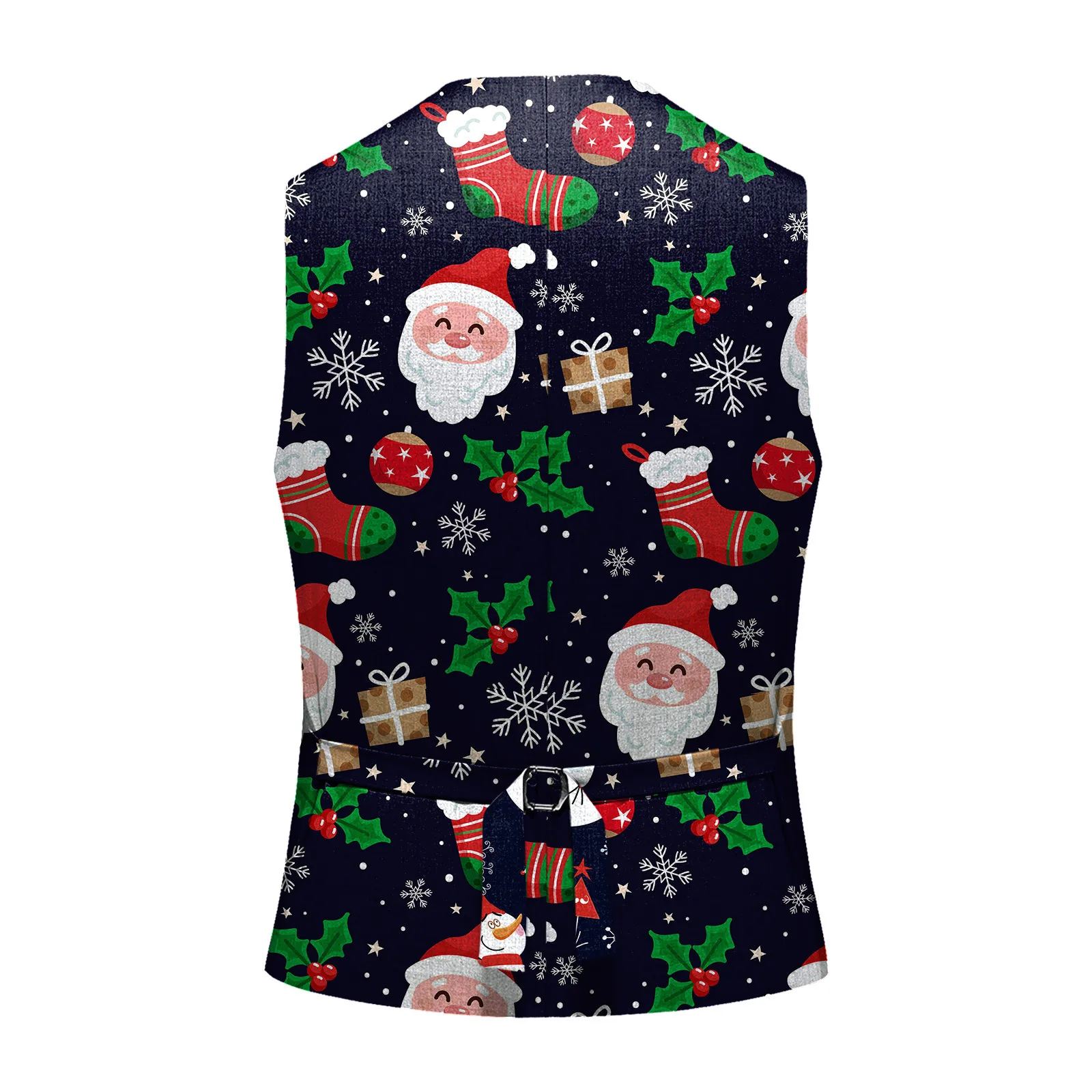 Mens Christmas Print Suit Vest Single Breasted Santa Claus Printed V-Neck Tank Tops Merry Christmas Costume Sleeveless Waistcoat