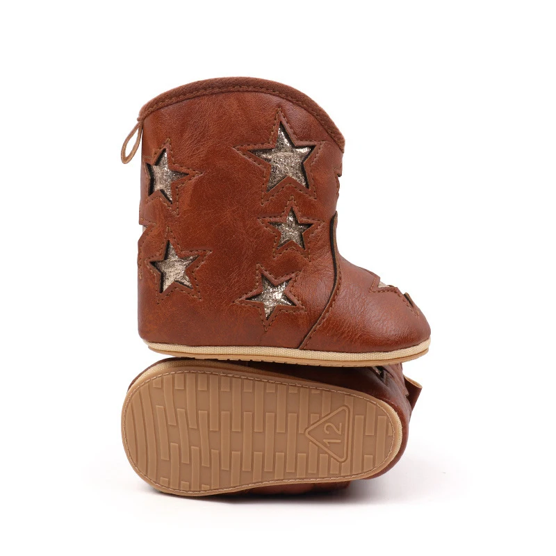 0-12M Baby Boots Retro PU Cute Star Casual Baby Girls Boys Boots Embroidered Infant Boot Baby Walking Shoes