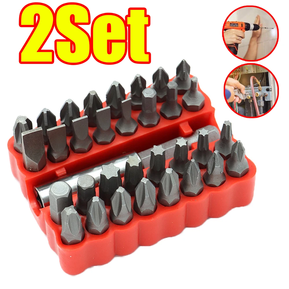 

1-2Set 33Pcs Magnetic Solid Screwdriver Bit Set Hexagonal Star Spanner Electric Holder Bits Set with Extension Rod Repair Tool