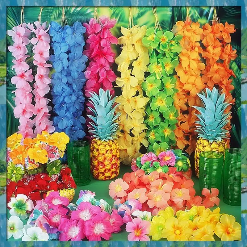 AB07 HEIßER 70Pcs Hawaiian Luau Party Liefert, Tropical Leis, Palm Blätter & Hibiskus Blumen Für Geburtstag Baby Dusche strand Pool Party