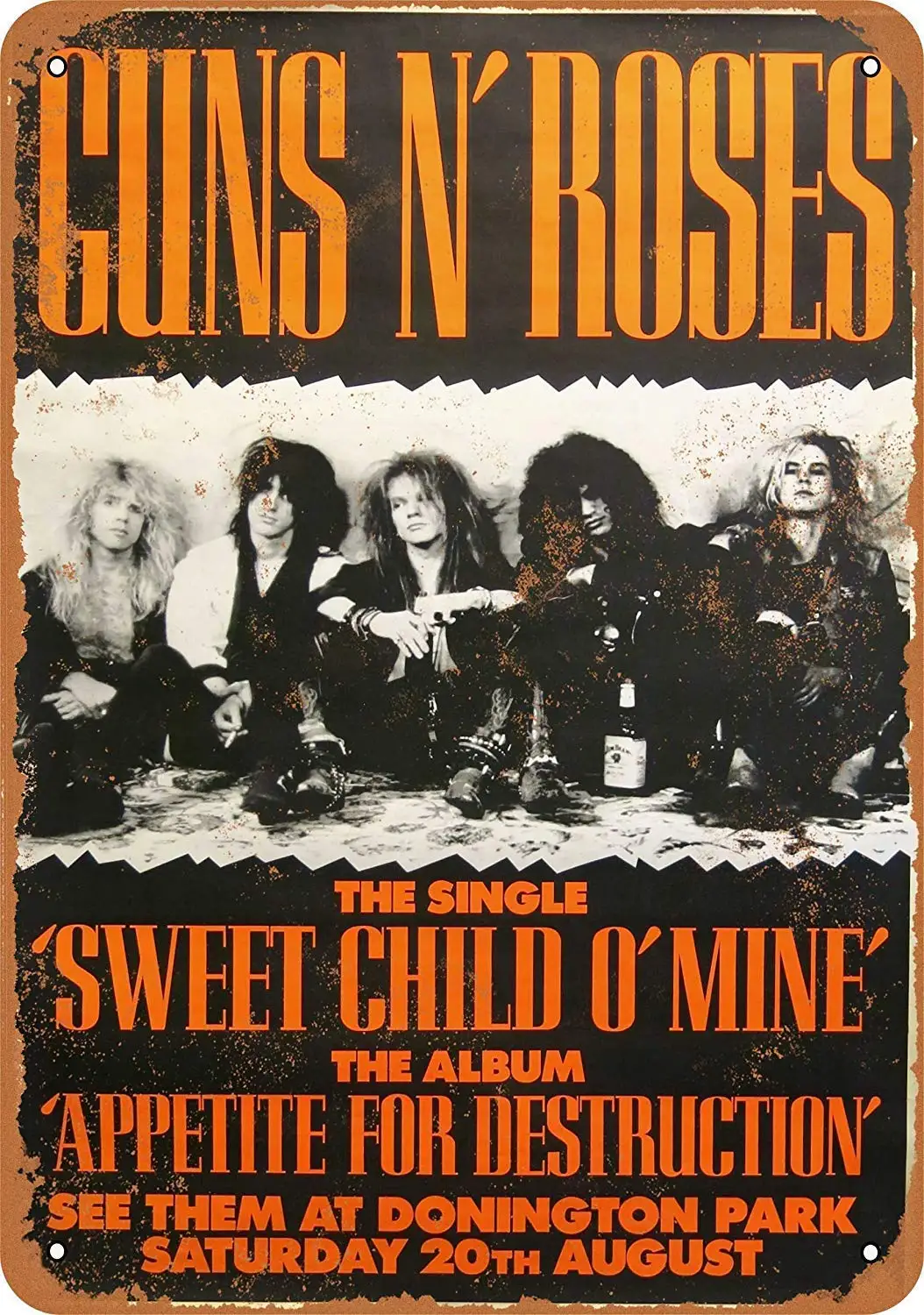 Isaric Tin Sign 1988 Guns 'N Roses at Donington Park - Vintage Metal Sign 8 x 12 Inches