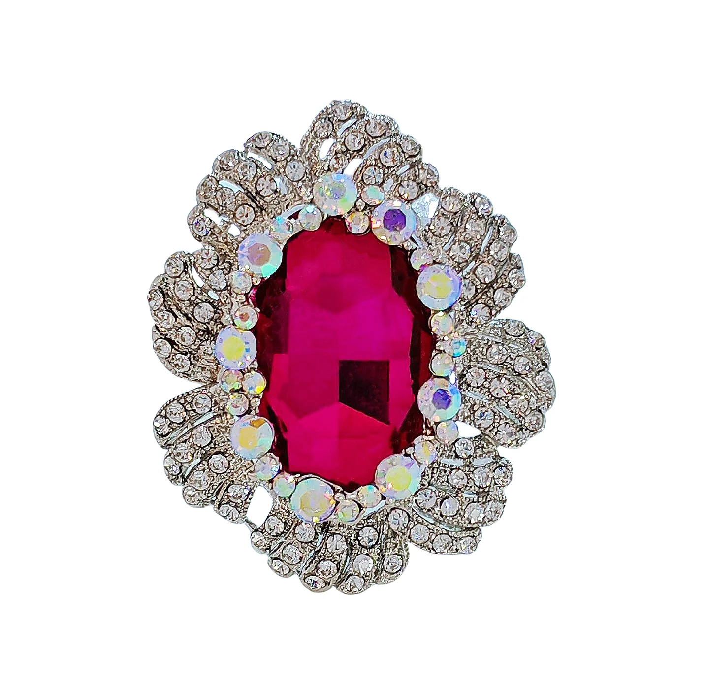 

Nature Inspiration AB Crystal Accent Oval Shaped Flower Hot Pink Stone Women Brooches and Pins Vintage Costume Sweater Jewelry