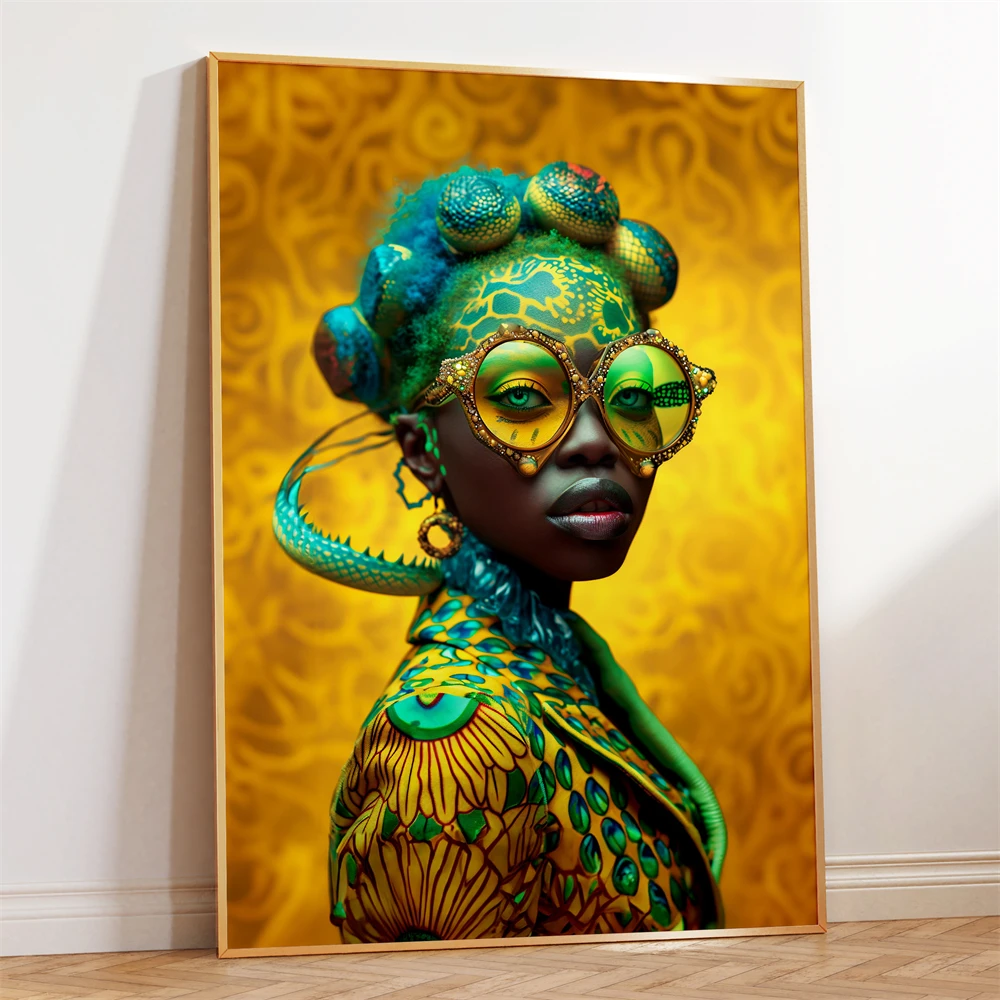 African Woman Portrait Prints Timeless Legacy Wall Art Poster African Woman Portrait with Black Cat Colorful Wall Art Canvas Art