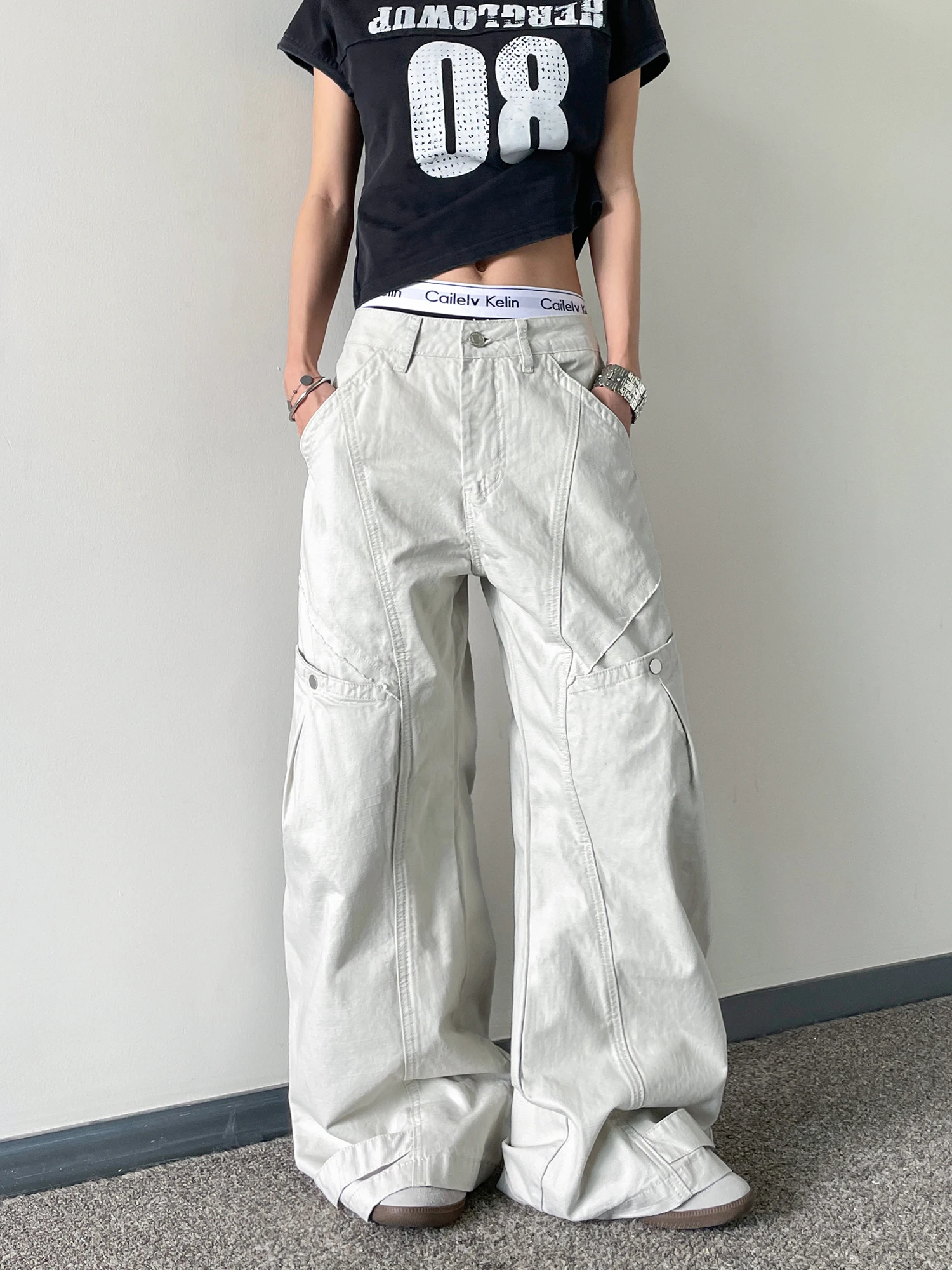 

American Sle Retro Women's Loose Fit Cargo Pants Multiple kets Knife ape Casual Trousers Commute Sle Long Pants