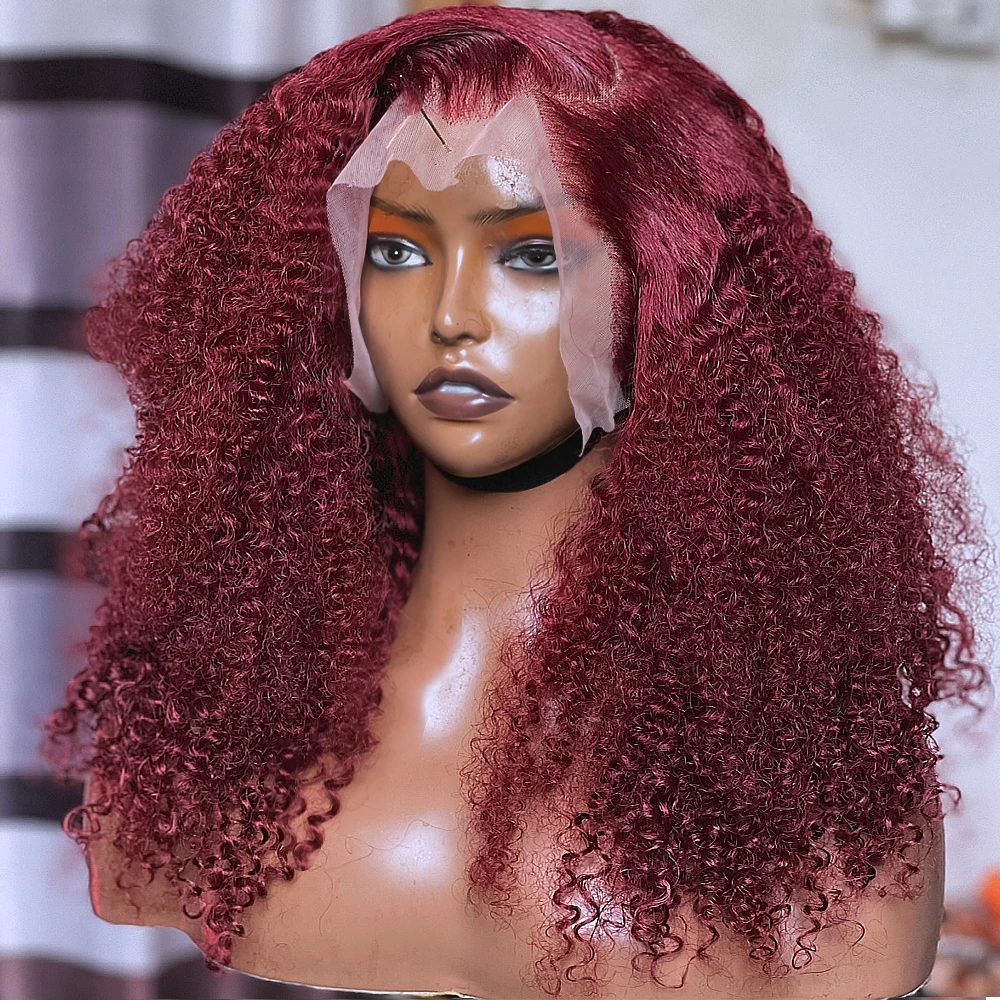 ارتداء والذهاب 99J بورجوندي شعر مستعار شديد التجعد 13x6/360 HD الدانتيل الباروكات الأمامية 400 الكثافة 100% خصلات الشعر المستعار الإنسان ريمي قطعها للنساء