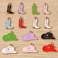 10pcs Cute Enamel Cowboy Boots Hat Charms Pendants for Jewelry Making DIY Drop Earrings Necklace Bracelets Handmade Crafts Gifts