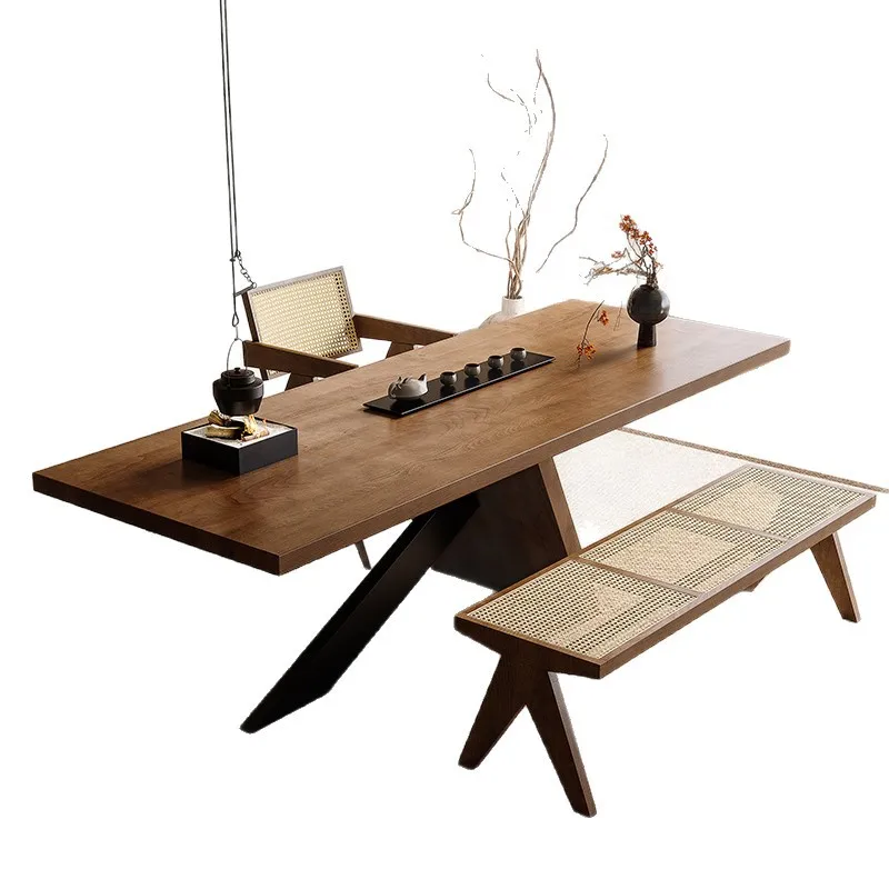 Solid wood coffee table dining table dual-purpose, boss desk, log large board table