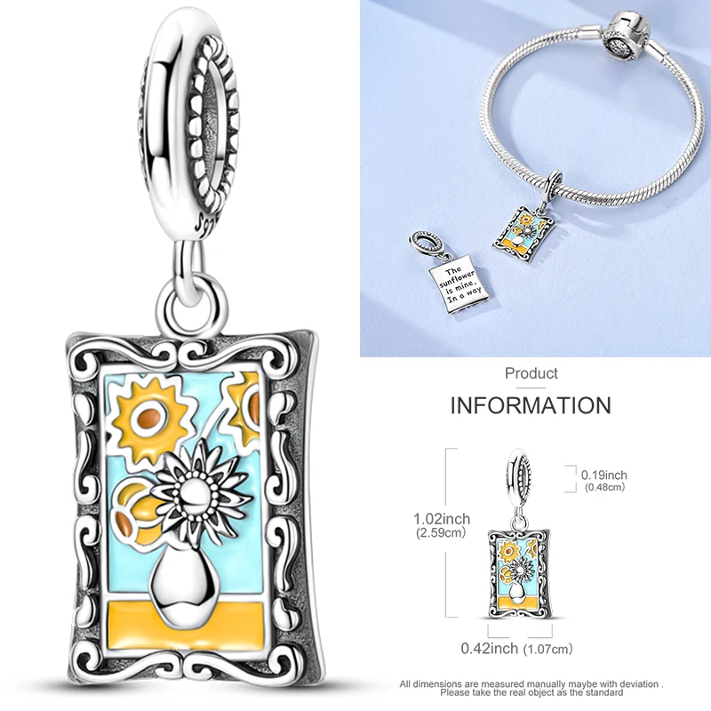 Katzen- und Sonnenblumen-Charm aus 925 Sterling Silber, gelbe Blume, Sonnenblume, Hausperlen, passend für Original-Armreifen, Damen-DIY-Schmuck – Detail 11