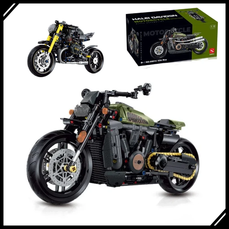 Blocos de construção de motocicleta retrô, modelo diy, técnica de montagem de moto, brinquedo compatível com tijolos pequenos, conjunto de construção criativa, presente