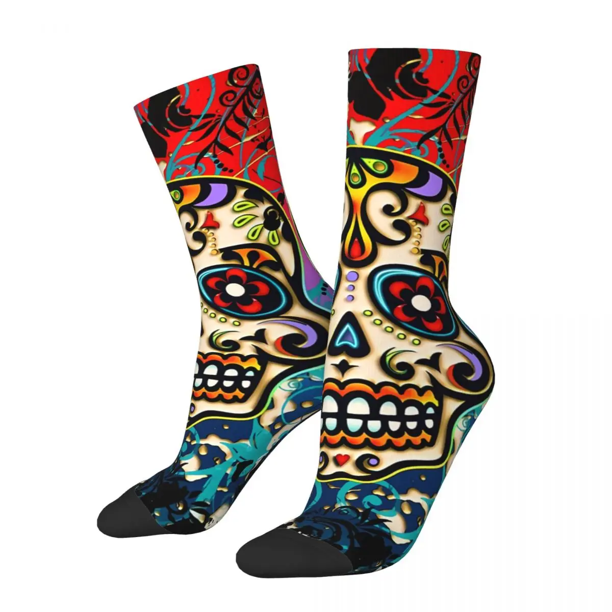 

Happy Men's Socks Mexican Skull Sugar Skull Day Of The Dead Dias De Los Muertos Vintage Novelty Crew Sock Gift Pattern Printed