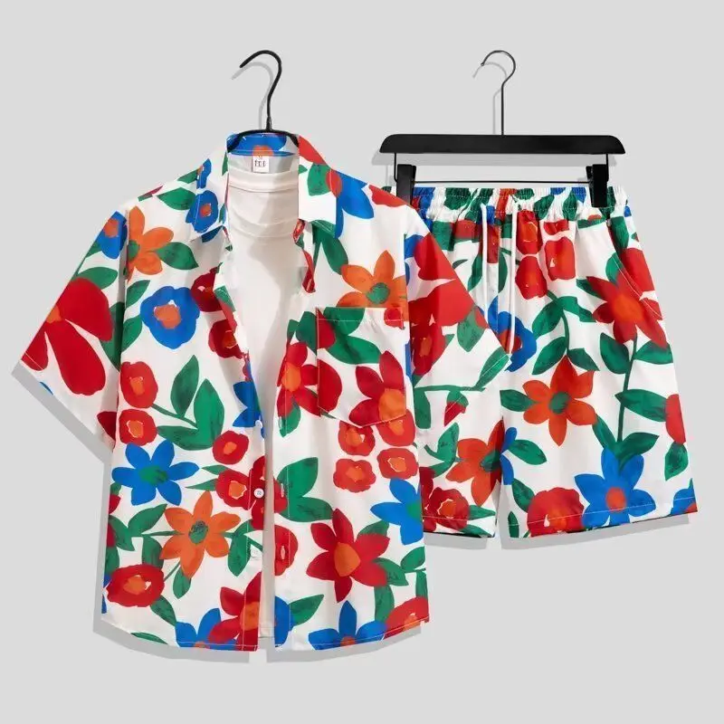 

Couples Hawaii Style Men's 2 Piece Beachwear Set Lightweight Breathable Casual Short Sleeve Shirt Shorts Summer Travel Outfit