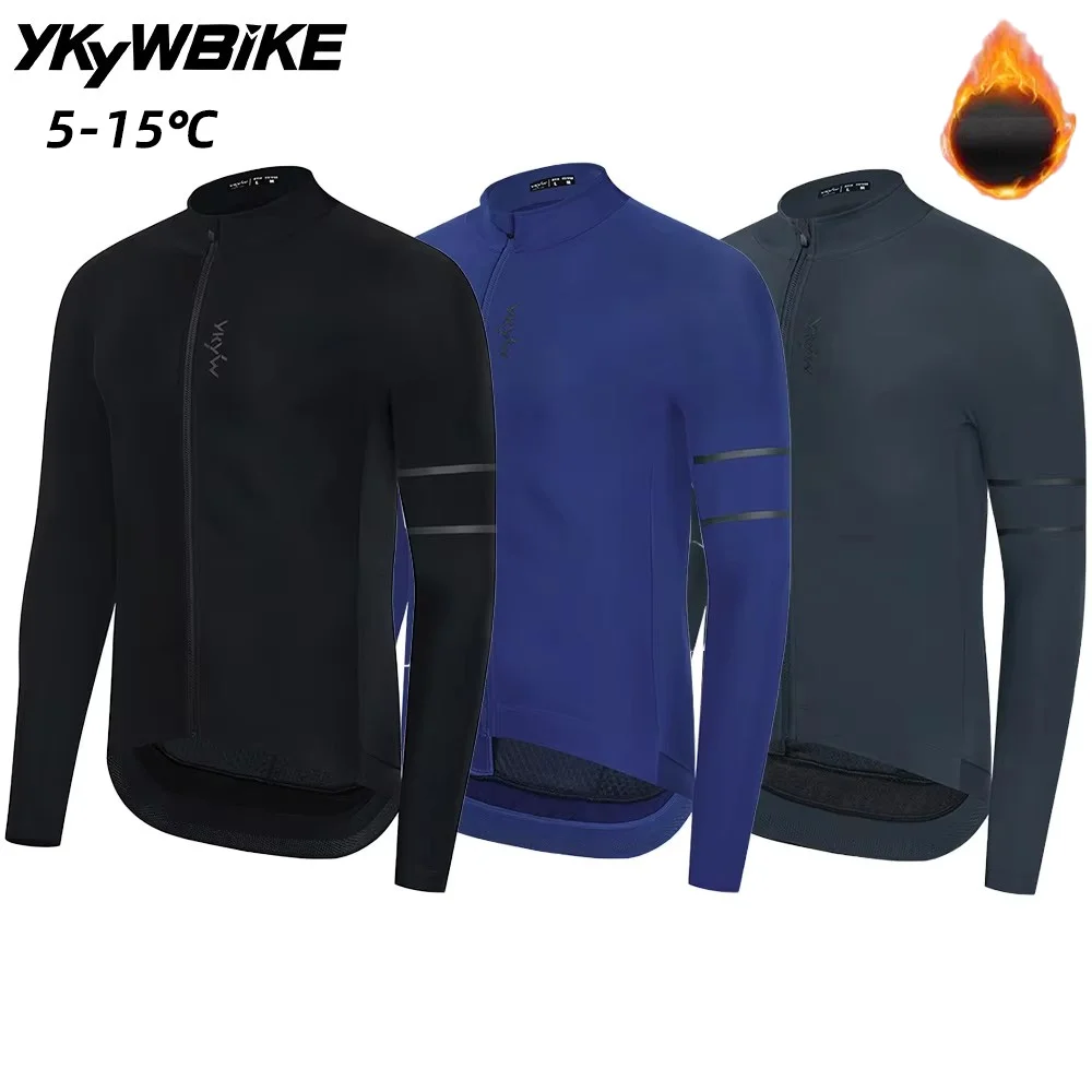 

YKYWBIKE Men Cycling Jersey 5-15°C Autumn Warm Fleece Jacket Carvico Bicycle Shirt Road Bike Clothing MTB Road Bike Sports Top