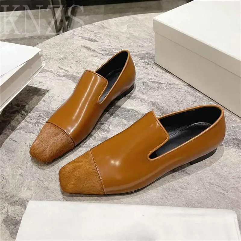 

Spring New Square Toe Casual Flats Woman Fashion Concise Crystal Decor Women Shoes Genuine Leather Low Heel Casual Single Shoes