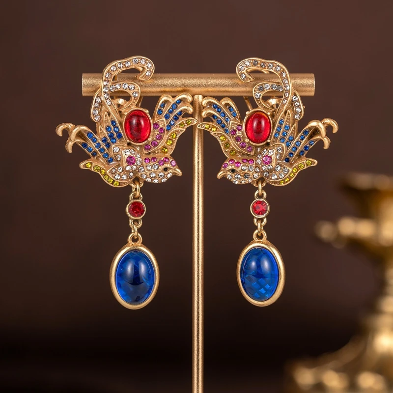 

Vintage Bird Multicolor Rhinestone Drop Earrings Elegant Women Party Jewelry