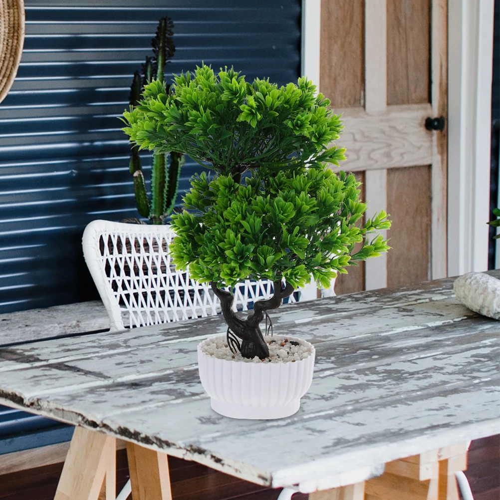 

2Pcs Simulation Guest-Greeting Pine Bonsai Artificial Potted Plant Fake Small Decor Ornament for Home Office Desk