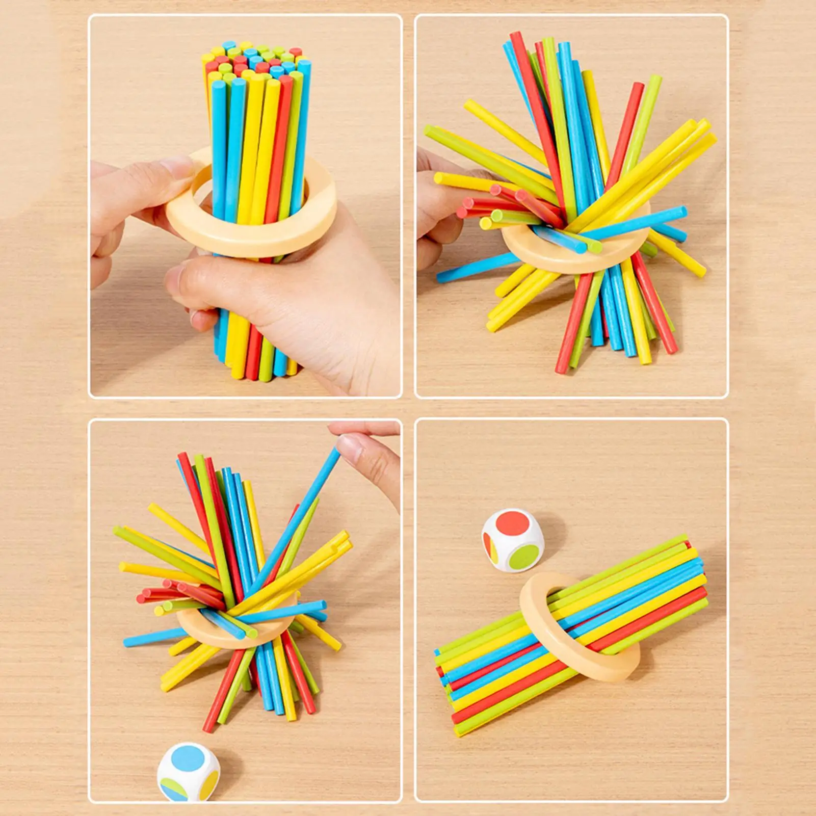 Juguete educativo de matemáticas Montessori para niños, juego de torre de palo de madera con palos, dados, palo de desarrollo de habilidades motoras