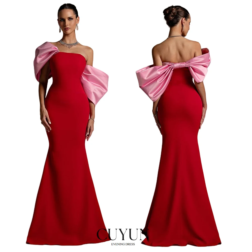 CUYUN أنيقة حورية البحر ثوب مسائي مخصص الأحمر والوردي قبالة الكتف حزب فساتين النساء مأدبة ثوب #6