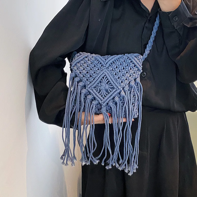 Neue Strohs ack böhmische Quaste Strand tasche Frauen häkeln Fransen Cross body ultraleichte Umhängetasche Frauen kleine Bolsos Feminina – Detail 21