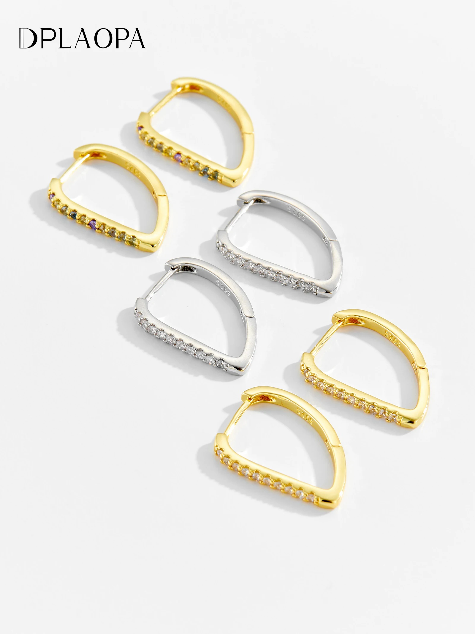 

DPLAOPA стерлингового серебра 925 пробы, золото, нерегулярные серьги-кольца для пирсинга Huggies CZ, Радужный циркон, женские роскошные изящные ювелирные изделия для вечеринок