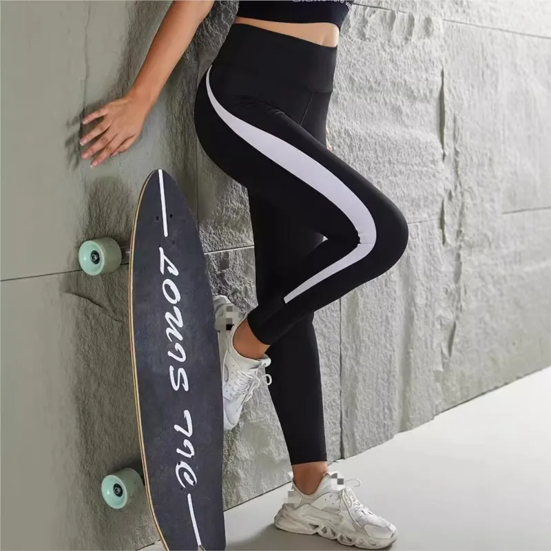 2024 Women Slim Pants Fitness Yoga Workout Running Elastic High Waist Hip Lift Sports Tights Color Block Leggings Trousers Pants