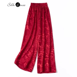 2024 estate donna nuovo 30MM 50% seta di gelso naturale GuanLe raso rilievo tasca Design rosso moda pantaloni gamba larga