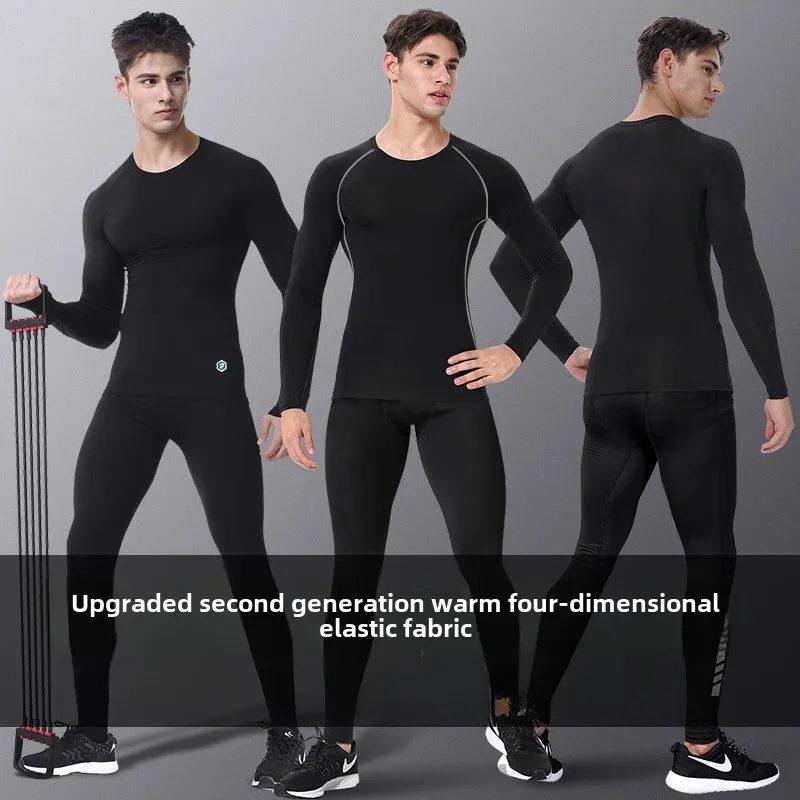 Men Underwear 2pcs Set Winter Warm Plush Thermal Undershirts Long Johns Compression Tights Fitness Sports Mens Sweatsuits Set