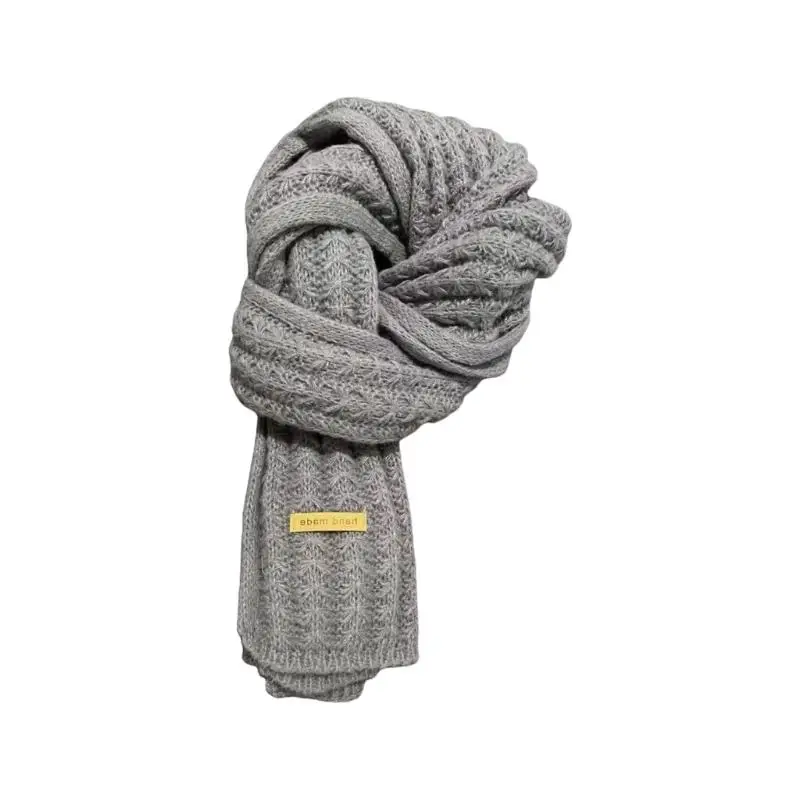 

652F Soft Handmade Knit Scarf Fashion Styling Neutral Color Winter Neck Warmer