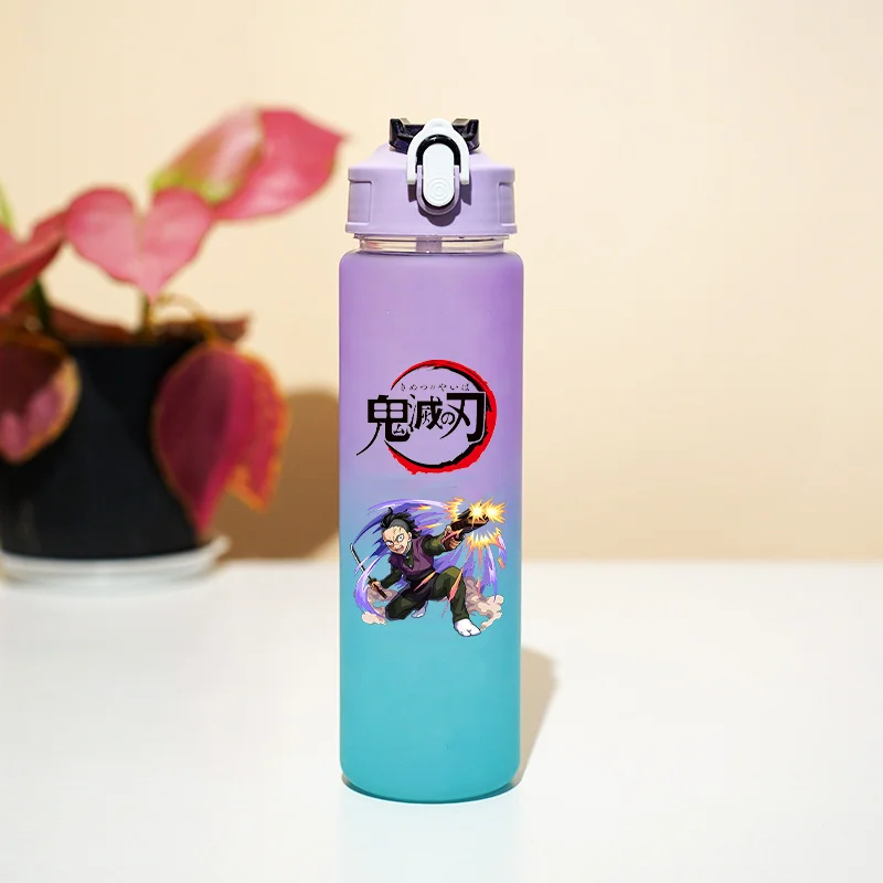 Vaso Deportivo con Degradado de Color Demon Slayer, 750 ml, Vaso para Beber con Diseño de Animales, para Niños y Niñas, para Viajes de Verano, Vasos Portátiles con Pajita
