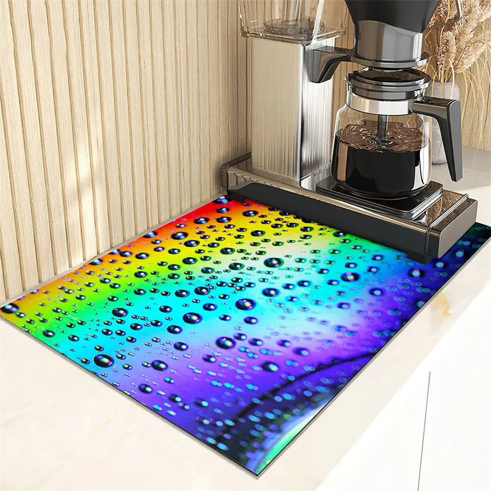 Raindrop on Glass Dish Drying Mat Super Absorbent Kitchen Counter Drain Pad Tableware Cup Bottle Sink Waterproof Non-slip Mats