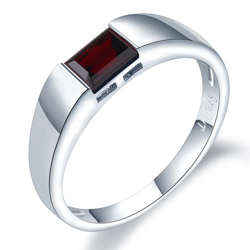 

Natural Garnet Band Ring for Women Men 925 Sterling Silver