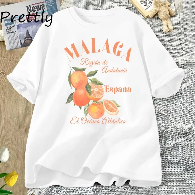 Spanien Malaga T Hemd Orange Obst T-shirt Casual Baumwolle Kurzarm T Shirt Frauen Männer Sommer T-shirt Weibliche Kleidung Tops