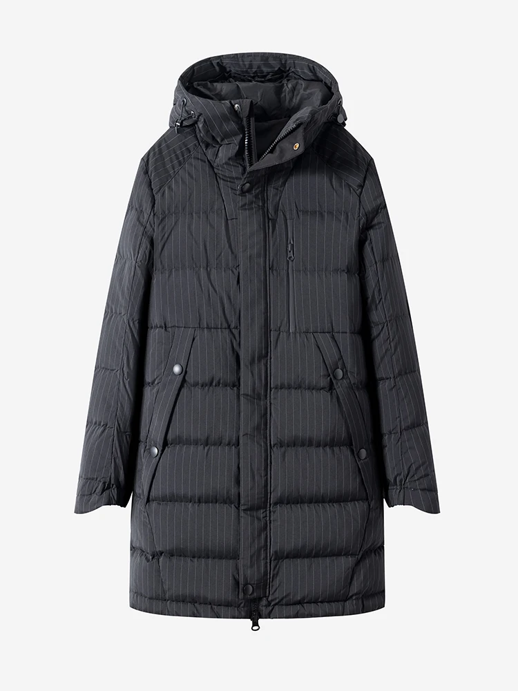 

Men's Winter Hooded Mid-Length down Jaet Striped Warm White Du Feather Padded Coat Youth Faion Sle Non-Brand