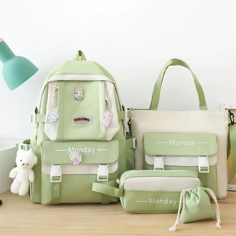 4 Set Korean High School Junior High School Elementary School Student Forest Style Versatile Backpack with Large Capacity Colors