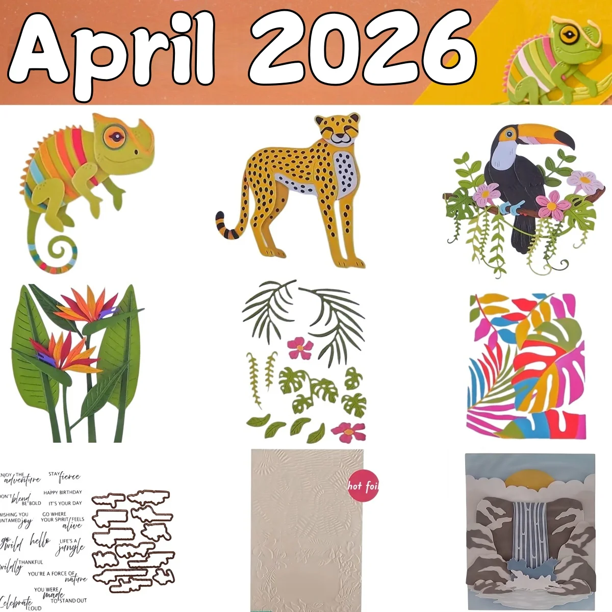 

Металлические вырубные ножи и прозрачные штампы April 2026 Jungle Blooms Tiki Toucan, трафареты, горячая фольга для DIY-творчества, изготовления подарочных открыток, скрапбукинга