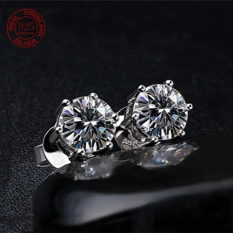 Classic 6‑Prong Round Solitaire Stud Earrings for Sparkling Ear Jewelry Gold Silver Two‑Tone Option Moissanite S925 Sterling Sil