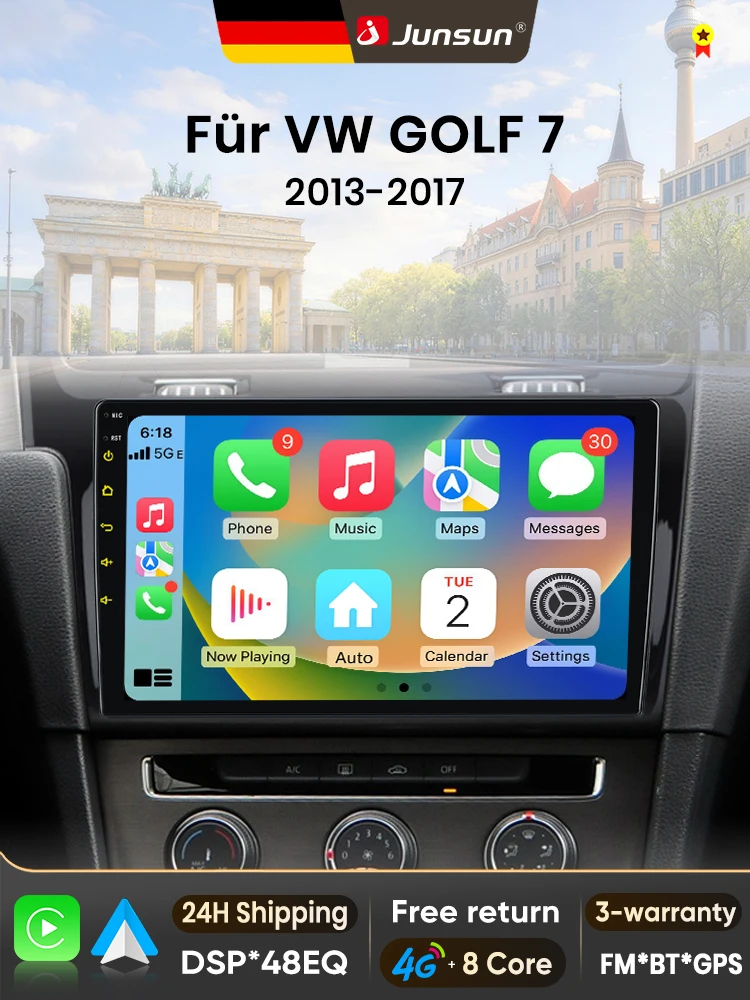 Junsun 10 Zoll Android 15 Autoradio für Volkswagen VW Golf 7 2013-2017, kabelloses Apple CarPlay, Auto-IPS-Bildschirm, Stereo-Multimedia-Videoplayer, intelligente Fahrzeugsysteme,
