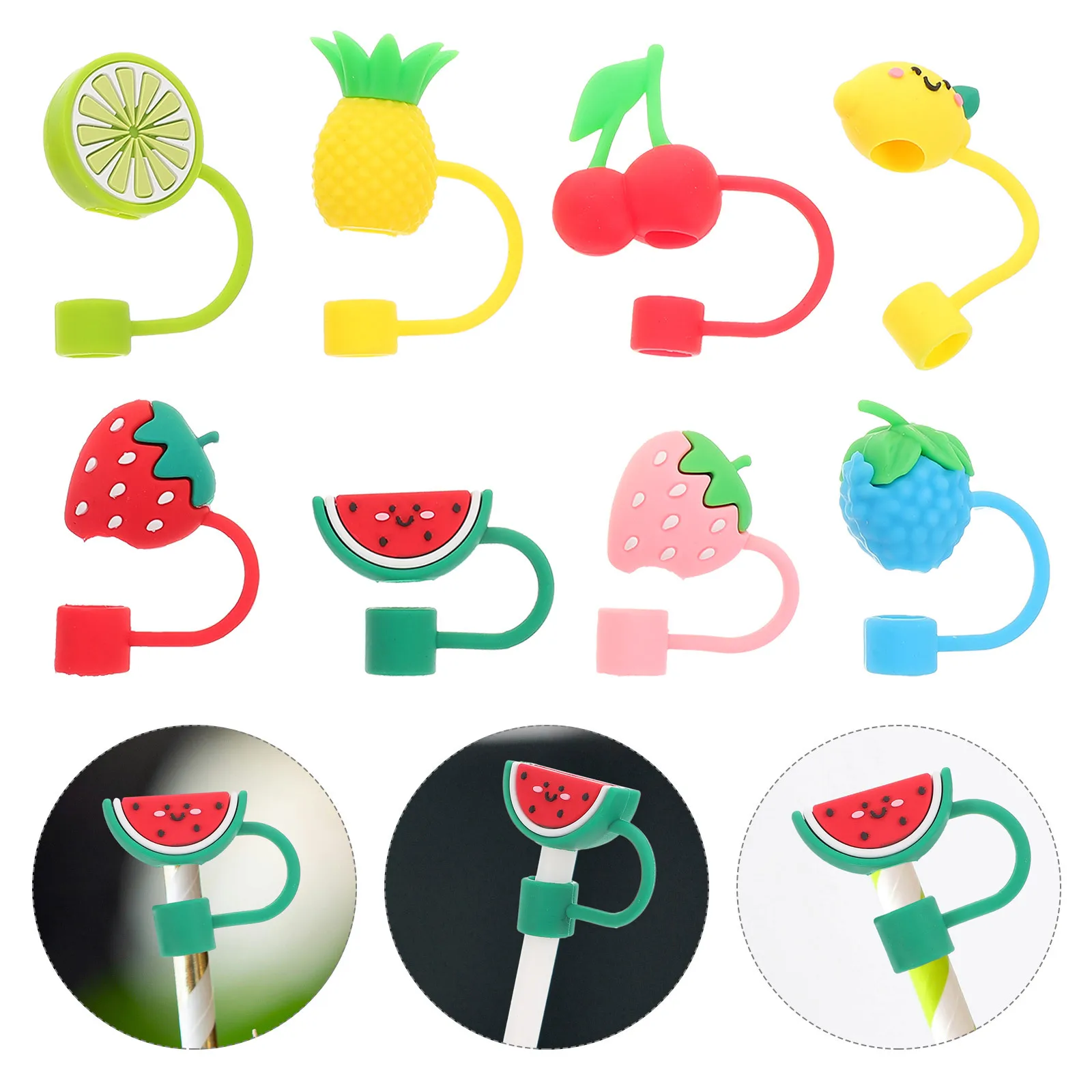 

8Pcs Silicone Fruit Straw Covers Cap Cute Reusable Straw Tips for 10mm Straws Home Travel Party Reusable Straws Cover Covers
