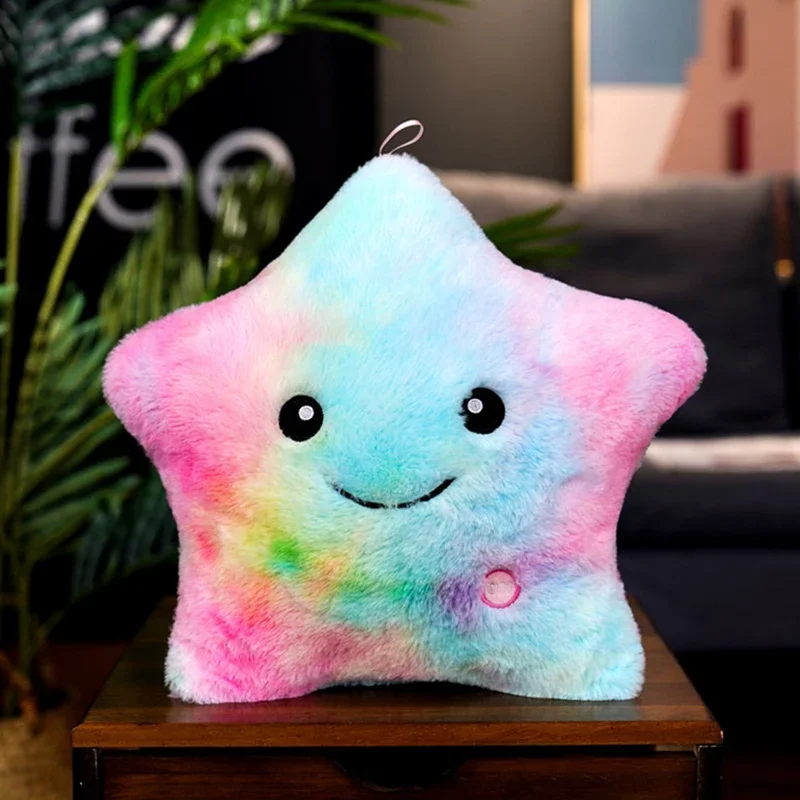 Cute Plush Luminous Star Pillow Pink Blue Yellow Purple Colourful Rainbow Cartoon Heart Illuminated Love Sofa Decoration