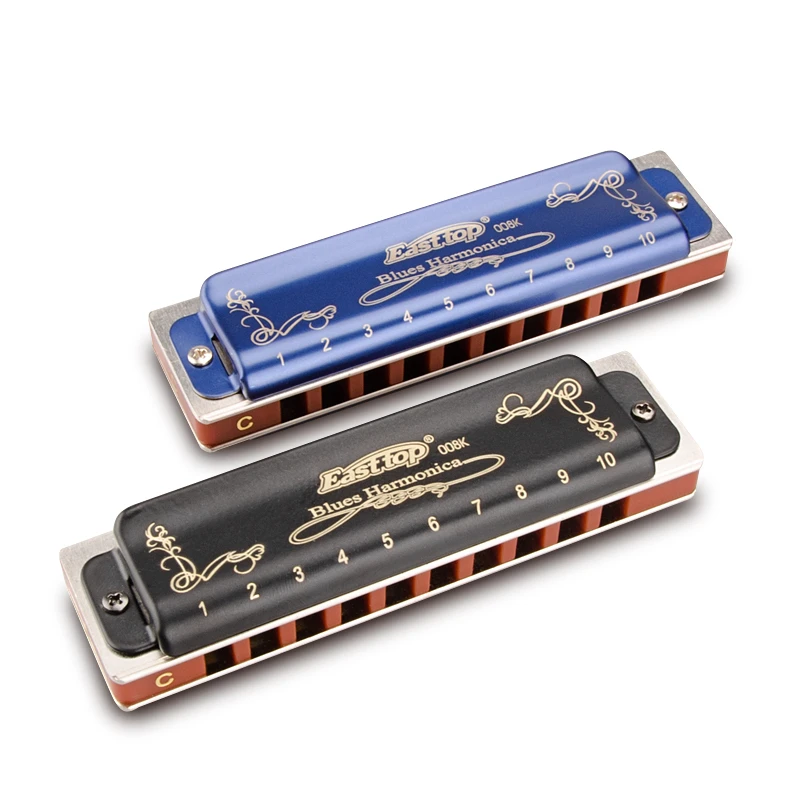 High Quality Harmonica T008K 10 Hole Harmonica Brass Reedplates Diatonic Blues Harp Paddy, Low F, Shape,Natural Minor,Common Key