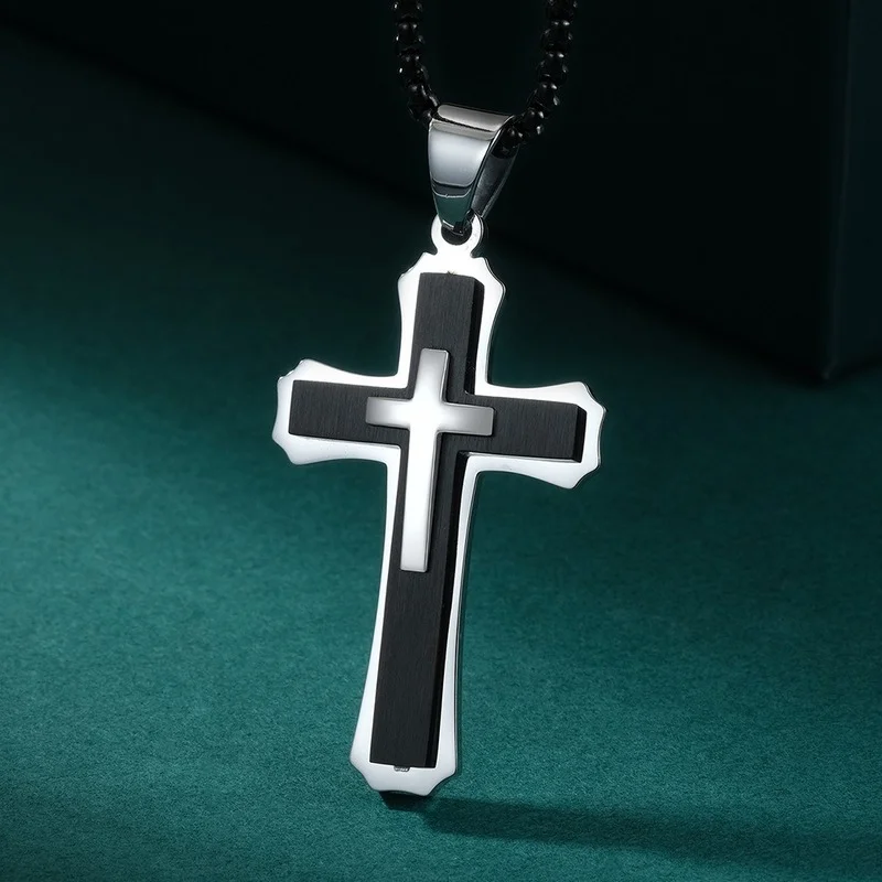 Fashionable Three-layer Gold-plated Cross Necklace Jesus Cross Pendant Hip-hop Necklaces for Men Cross Jewelry Anniversary Gift