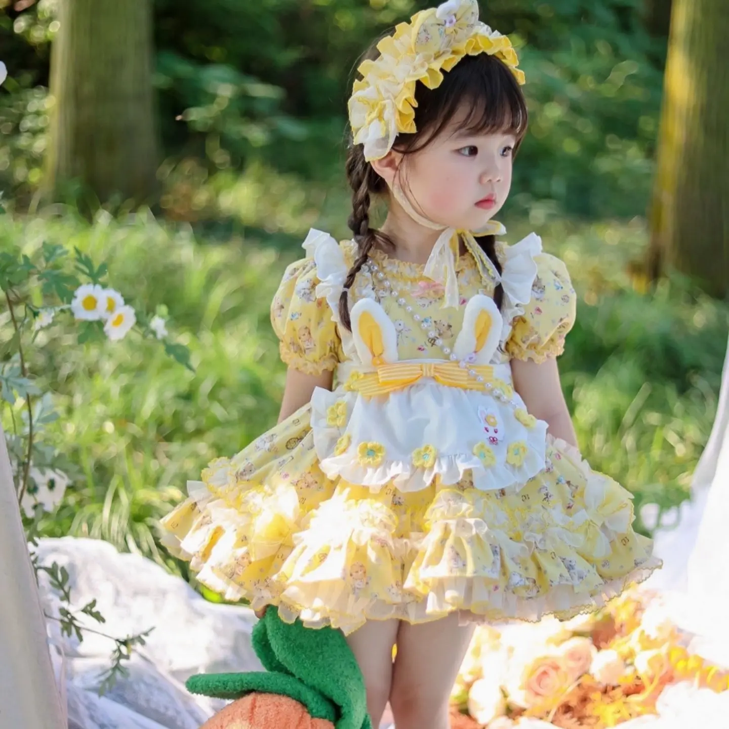 Summer Girls Korea Birthday Lace Pink Cute Plaid Wedding Ball Gown Bow Party Dress Princess Floral Baby Children Lolita Skirts